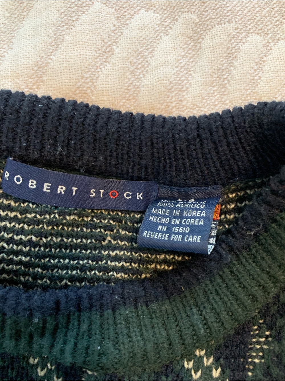 Robert Stock Dark Green, black, cream Geometric Crewneck Sweater in Large - Picture 3 of 8